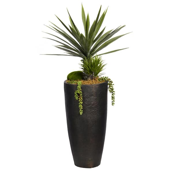 VINTAGE HOME 48 in. Tall Agave with Succulents Artificial Indoor/ Outdoor Faux Decor in Fiberstone Planter