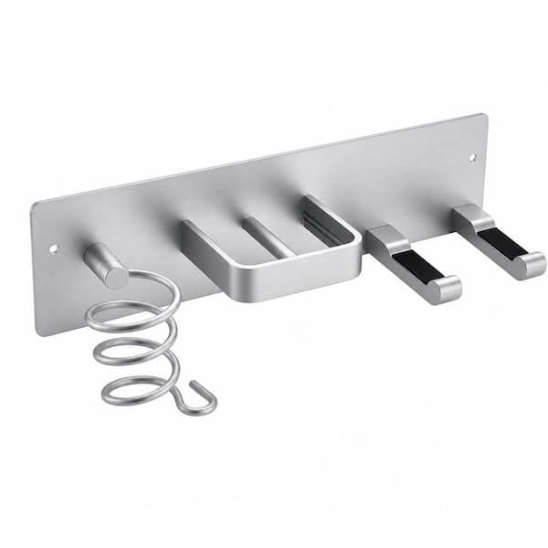 Wall Mount Bathroom Hair Tool Organizer with Curling Iron Holder, Blow Dryer Holder and Flat Iron Holder, Silver