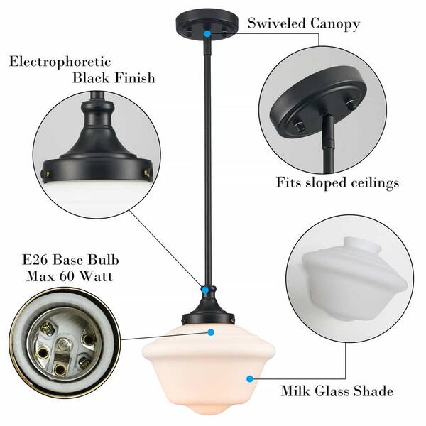 CLAXY 60-Watt 1-Light Black Finished Shaded Pendant Light with