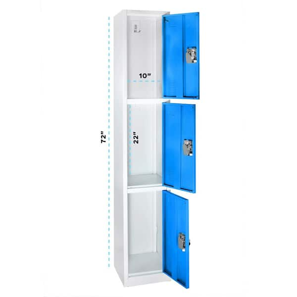 AdirOffice 72 in. x 12 in. x 12 in. Triple-Compartment Steel Tier Key Lock Storage Locker in Blue (4-Pack)