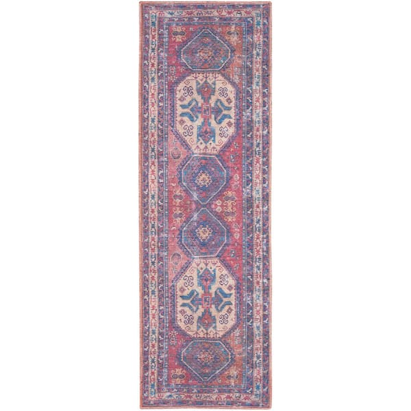 Red Navy Persian Style Traditional Rug Non Slip Machine Washable