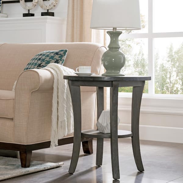 Driftwood Collection 24 in. Rustic Gray Wire Brushed Driftwood Round Side Table