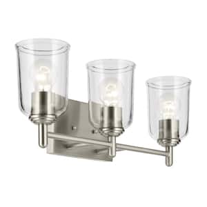 Shailene 21 in. 3-Light Brushed Nickel Traditional Bathroom Vanity Light with Clear Glass