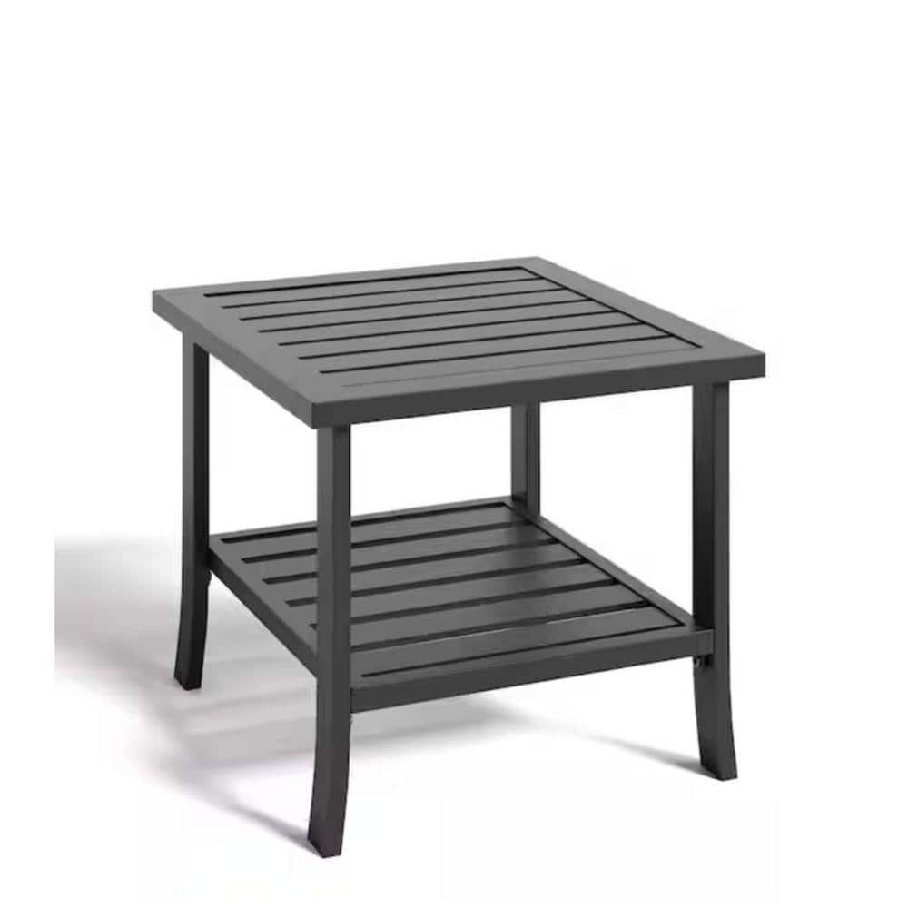 1-Piece 19 in. W x 19 in. D x 18 in. H Square Black Metal Outdoor Side ...
