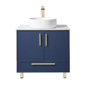 30 in. W x 22 in. D x 32 in. H Single Bathroom Vanity in Blue with White Ceramic Sink and Marble Top