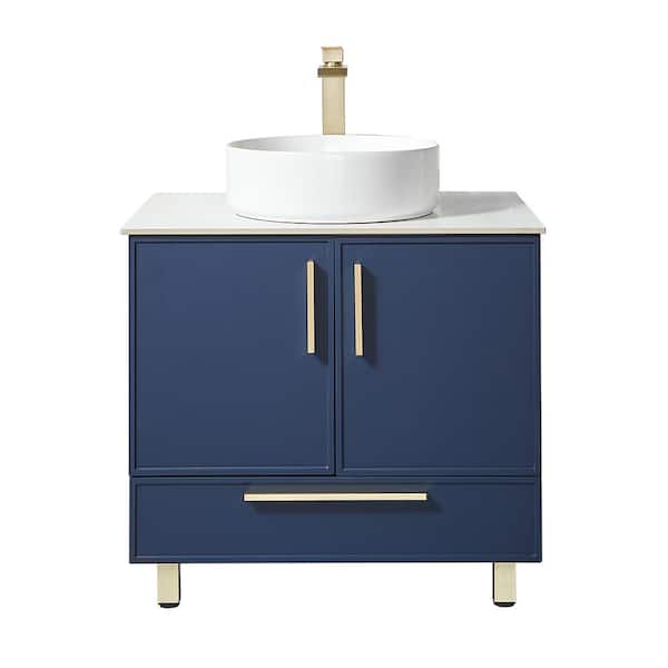 VAPSINT 30 in. W x 22 in. D x 32 in. H Single Bathroom Vanity in Blue with White Ceramic Sink and Marble Top
