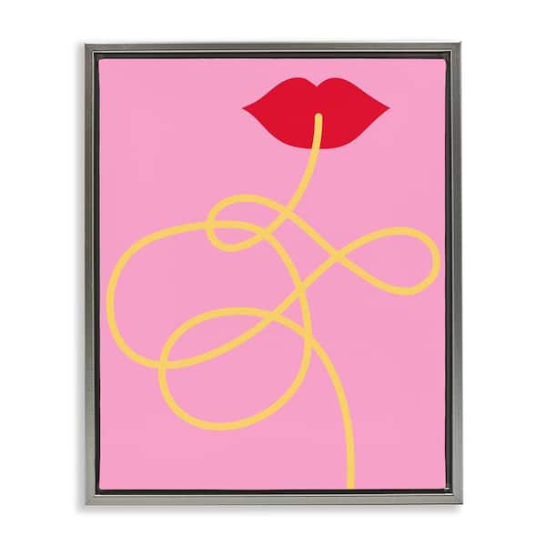 Stupell Industries Pasta Noodle and Lips by Daphne Polselli Gray Floater Frame Food Graphic Art Print 21 in. x 17 in.