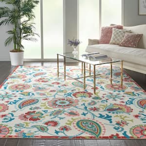 Sun N Shade Ivory 10 ft. x 13 ft. Floral Traditional Area Rug
