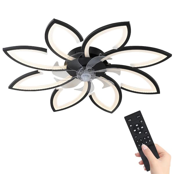 HKMGT 34.3 in. LED Indoor Black Smart Ceiling Fan with Modern Flower-Shaped Dimmable Remote