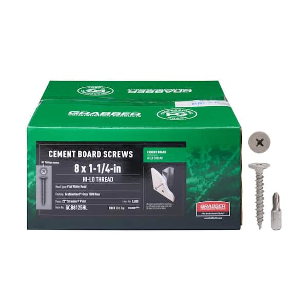 #8 x 1 1/4 in Phillips Flat Wafer Head Hi-Lo Thread Streaker Point GrabberGard Cement Board Screws (5,000 qty box)
