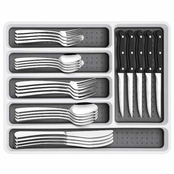 49-Piece Heavy Duty Stainless Steel Flatware Set, Cutlery Utensil Sets with Steak Knives, Rust-Proof, Mirror Polished