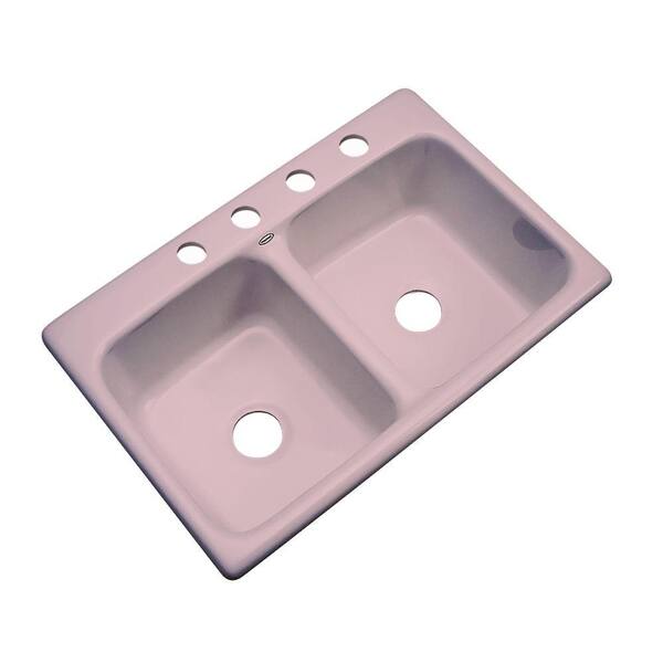 Thermocast Newport Drop-in Acrylic 33x22x9 in. 4-Hole Double Bowl Kitchen Sink in Wild Rose