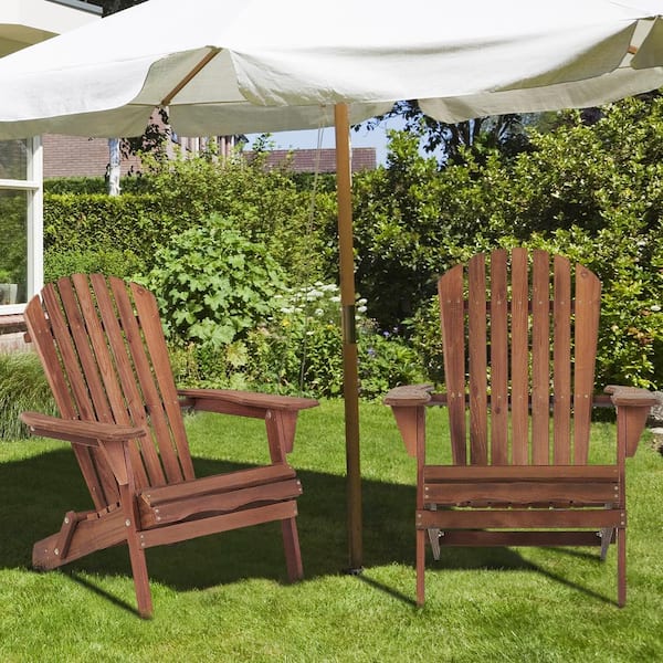 Dark Brown Folding Solid Cedar Wood Adirondack Chair (Set of 2)