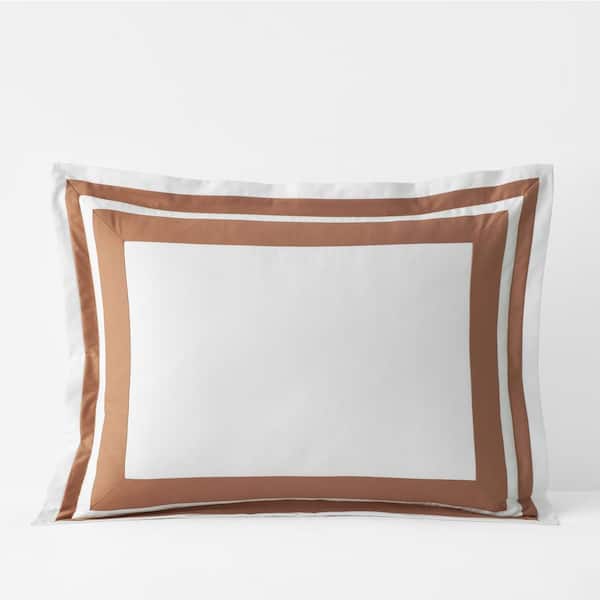 The Company Store Legends Hotel Double Border Caramel Cotton Wrinkle-Free Sateen Standard Sham
