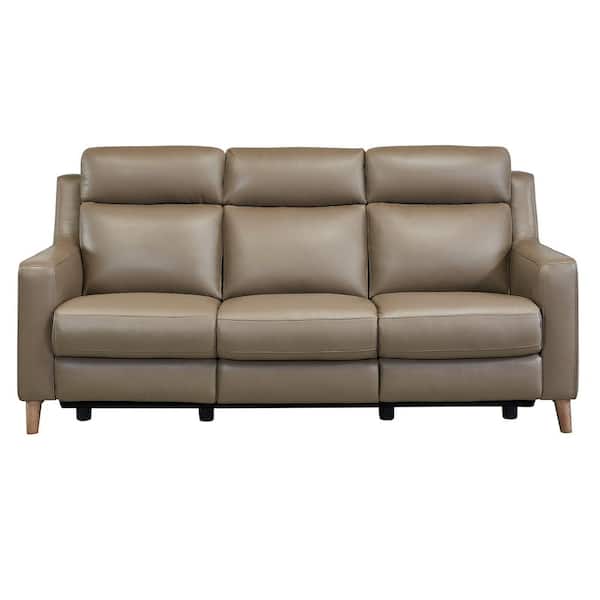 Armen Living Wisteria Light Brown Wood and Taupe Genuine Leather Contemporary Sofa