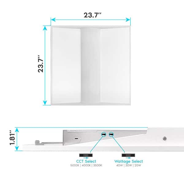 LUXRITE 2 ft. x 2 ft. 2500/3750/5000 Lumens Integrated LED Panel Light 3 Color Options 3500K/4000K/5000K Dimmable (4-Pack)