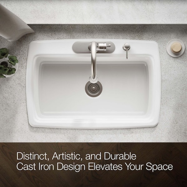 KOHLER Cape Dory 33 in. Drop-in Single Bowl Cast Iron Kitchen Sink