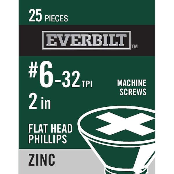 Everbilt #6-32 x 2 in. Phillips Flat Head Zinc Plated Machine Screw (25-Pack)