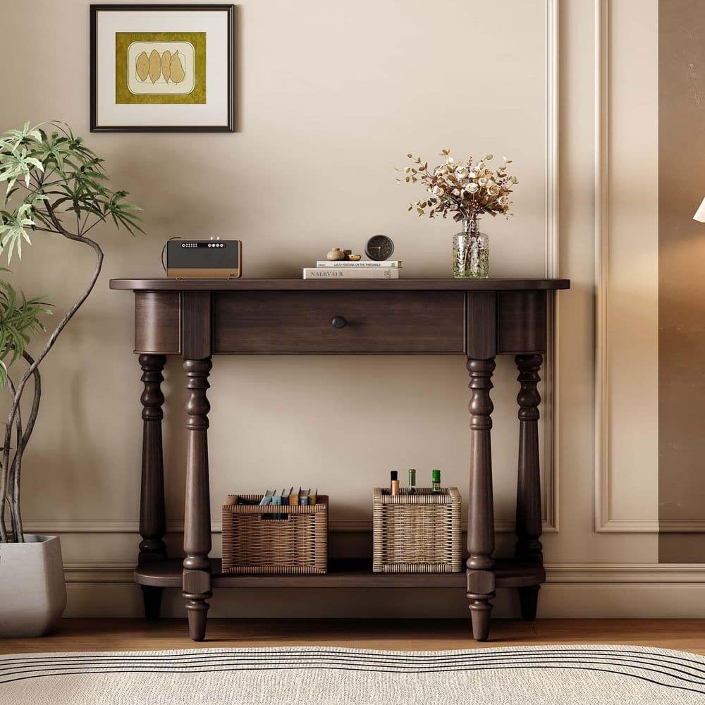 36 in. Espresso Rectangle MDF Console Table Farmhouse Hallway Table Foyer T