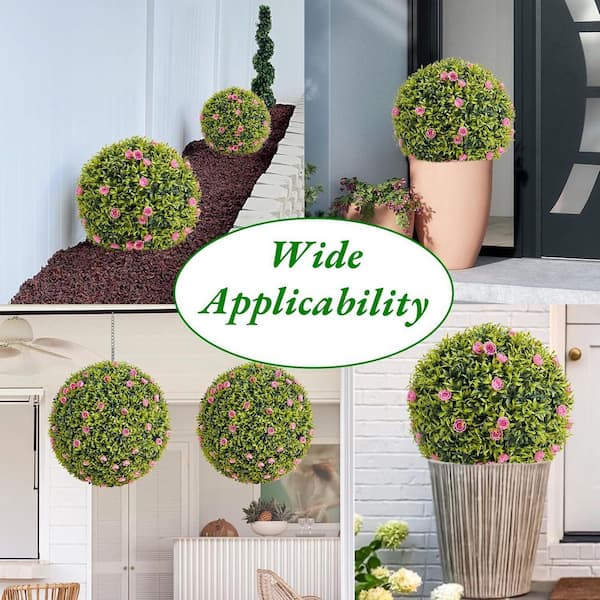 1.4 ft. Artificial Hanging Topiary Balls in Pink (2-Pack) PHK_34TQC6BC_LHD  - The Home Depot