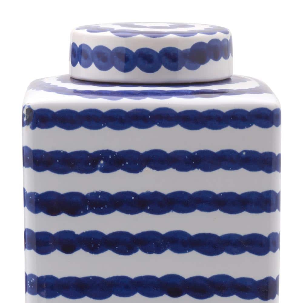 Blue and White Ceramic Ginger Jar with Lid, 6-Inch
