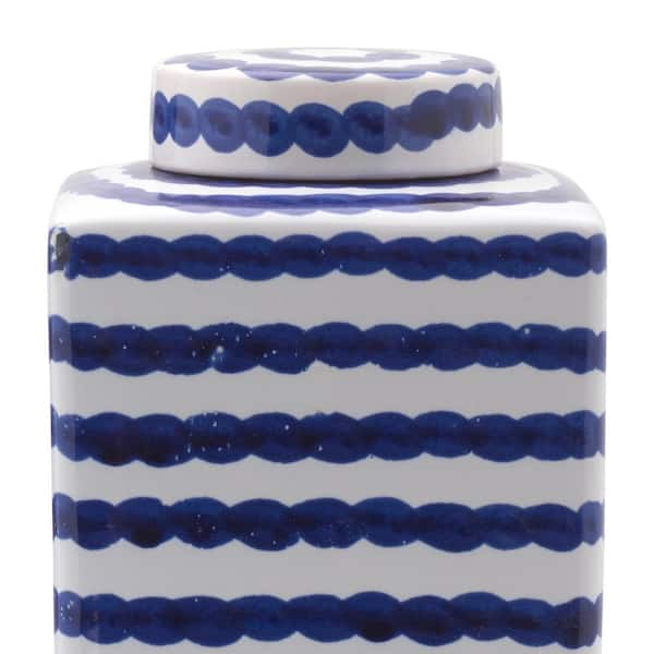 15in. Blue good and White Ginger Jar