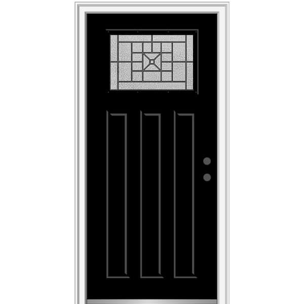 MMI Door 36 in. x 80 in. Courtyard Left-Hand 1-Lite Decorative Craftsman 3-Panel Painted Fiberglass Smooth Prehung Front Door