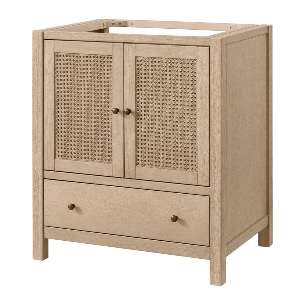 Natural Rubber Wood Freestanding Bathroom Vanity with Rattan Doors