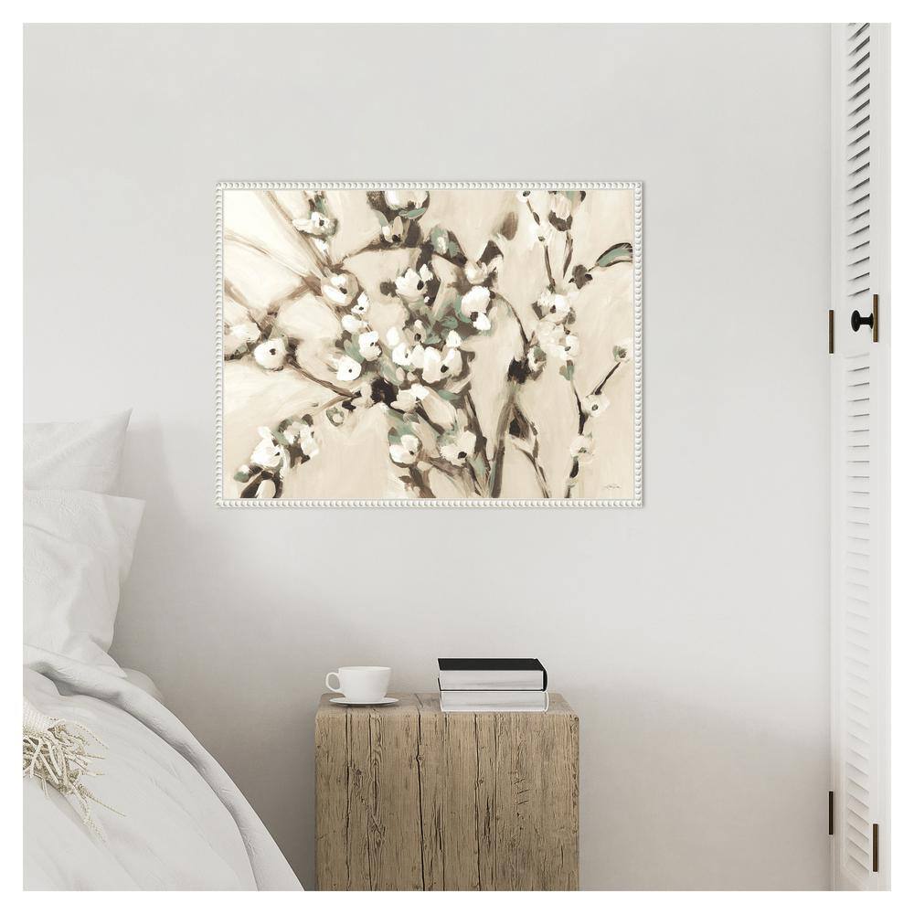 Wild Floral Branches Neutral Canvas Wall Art with White Frame
