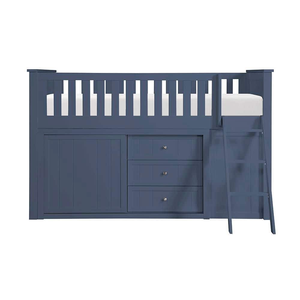 Darden 82 in. Blue Low Loft Bunk Bed with Bookcase and 2 Dressers