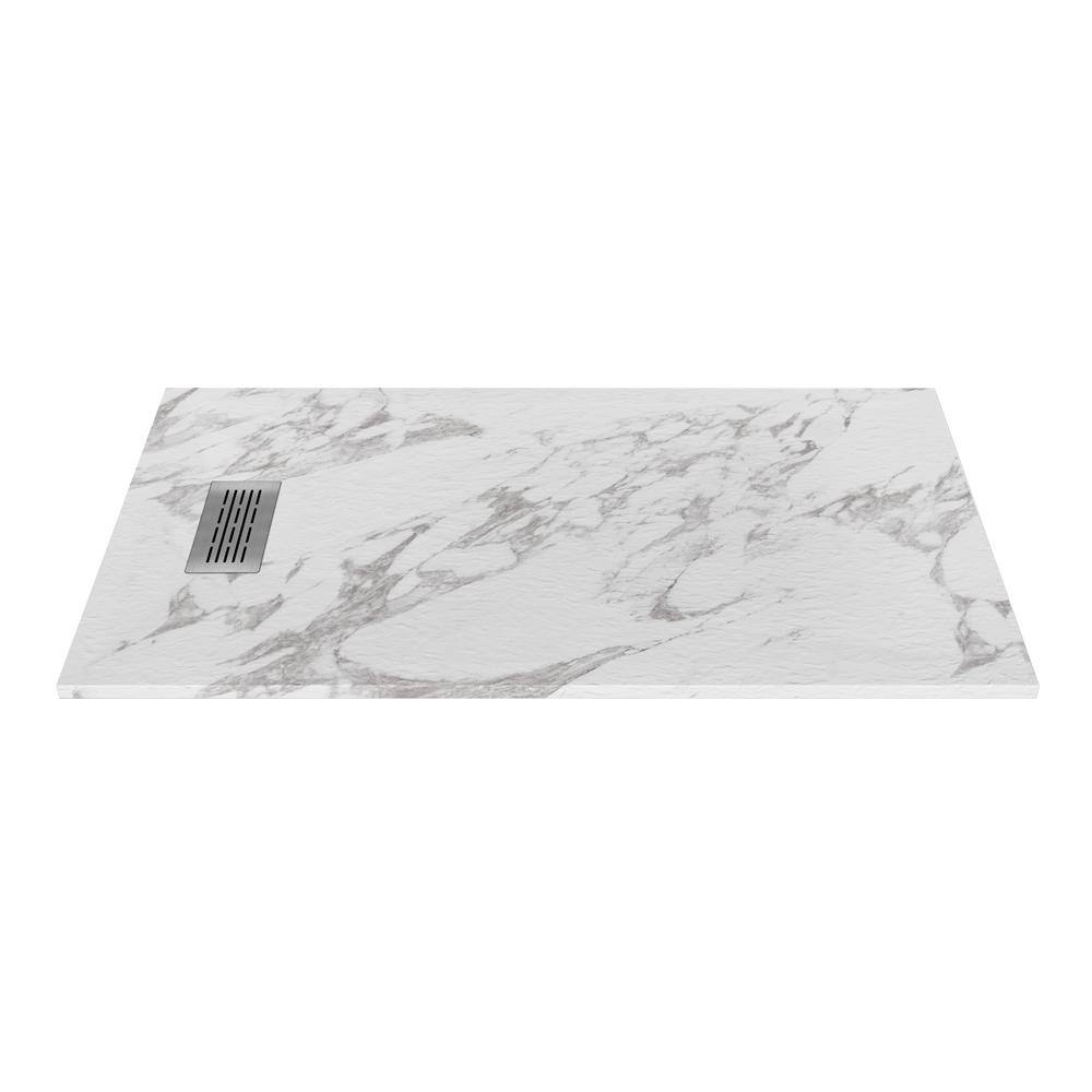 CASTICO 60 in. L x 32 in. W x 1.125 in. H Alcove Composite Shower Pan Base with R/L Drain in Carrara Slate, Carrara/ Slate