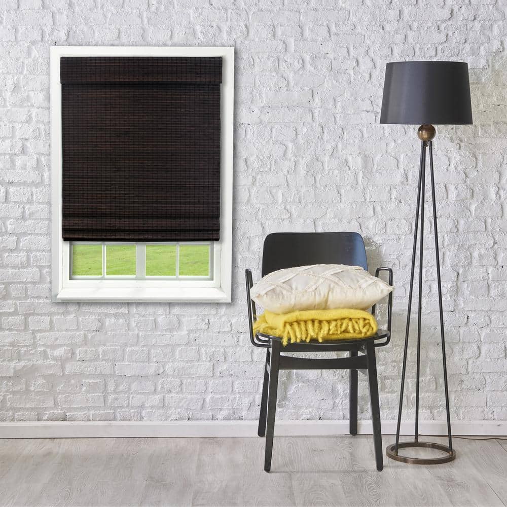 Espresso Bamboo Cordless Blackout Roman Shade 23" W x 64" L