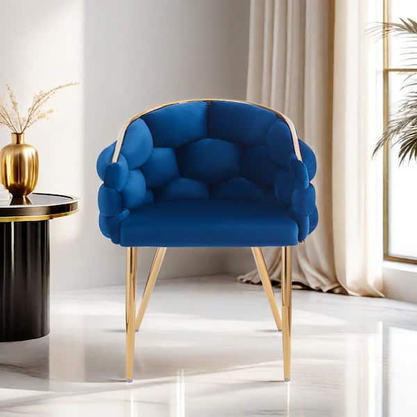 Glam Blue Velvet Upholstery Accent Arm Chairs