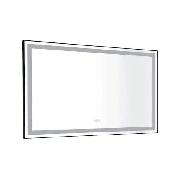Interbath 60 in. W x 36 in. H Large Rectangular Aluminium Framed LED Light Wall Mounted Bathroom Vanity Mirror in Black