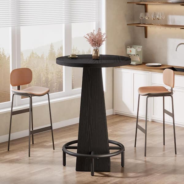 Kearsten 37.4 in. H Black Round Bar Table, Small Bistro Pub Table with Metal Ring Footrest