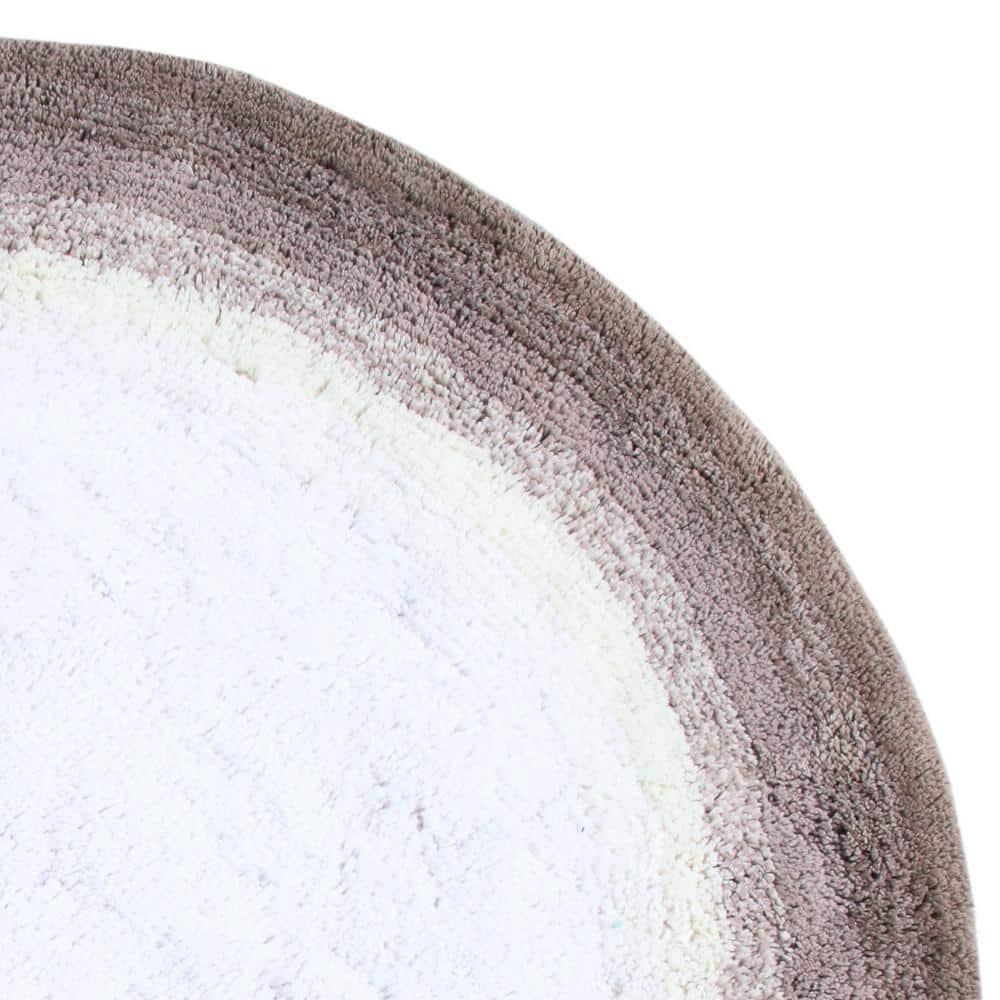 Beige and White Round Cotton Bath Rug