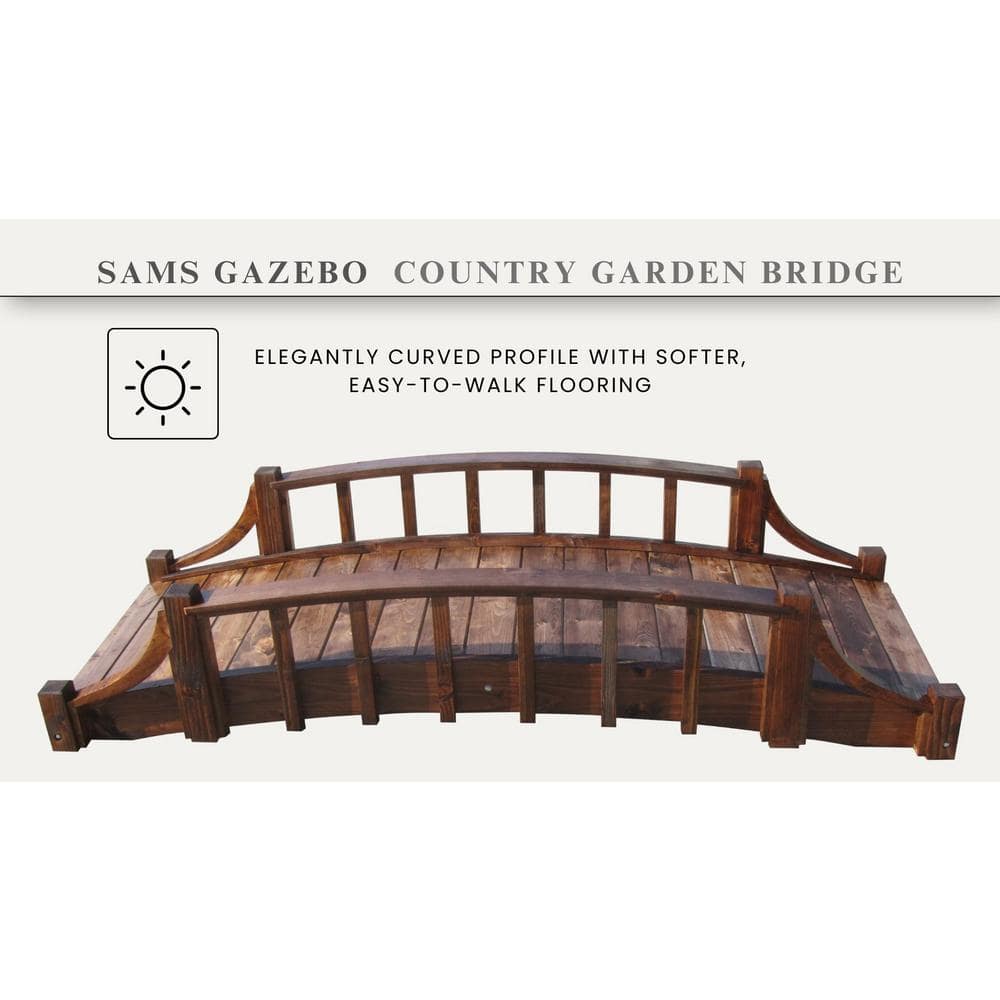 6-Foot Brown Wood Garden Bridge with Arched Design