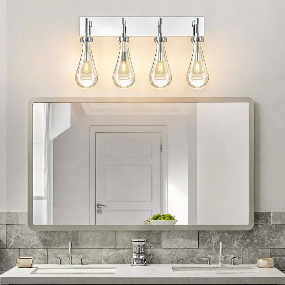 Raindrop Wall Sconces 27.55 in. 4-Light Chrome Crystal Sconces Wall Decor Modern Lighting Glass Bathroom price history on PriceWatchPro