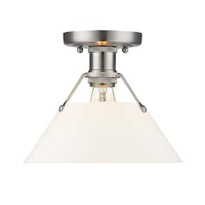 Orwell 10 in. 1-Light Pewter and Opal Glass Flush Mount