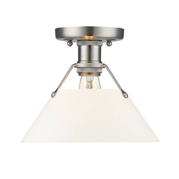 Golden Lighting Orwell 10 in. 1-Light Pewter and Opal Glass Flush Mount