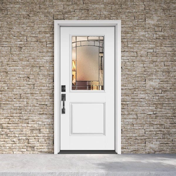 Performance Door System 36 in. x 80 in. 1/2 Lite Element Right-Hand Inswing White Smooth Fiberglass Prehung Front Door