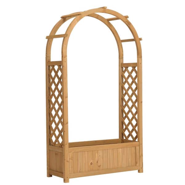 32.68 x 12.2 x 59.84 in. (W x D x H)Teak Finished Fir Wood Planter Box with Trellis