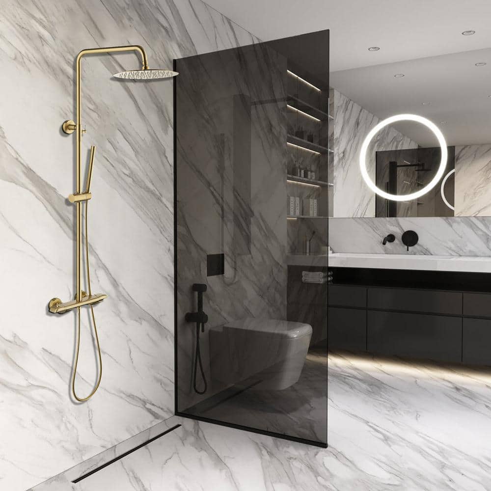 Flynama Modern Wall Bar Shower Kit 1Spray 10 in. Round Rain Shower