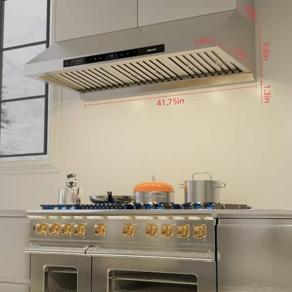BRANO 42 in. 1200 CFM Ducted Under Cabinet or Wall Mount Range Hood in Stainless Steel with Voice Control