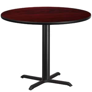 42 in. Round Mahogany Laminate Table Top with 33 in. x 33 in. Table Height Base