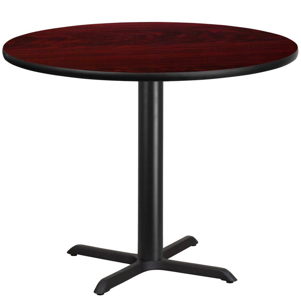 Graniss 42" Round Mahogany Laminate Dining Table with X-Base