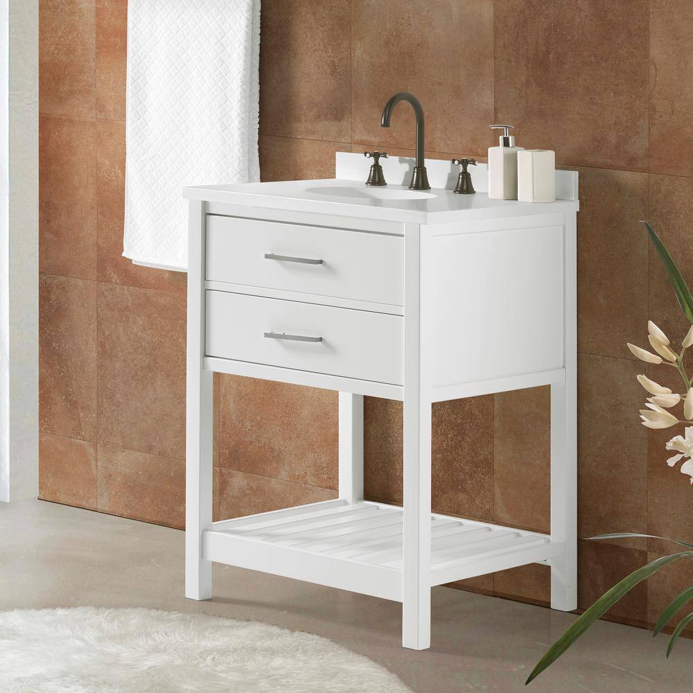 Harrison 24" White Pine Freestanding Vanity Cabinet with Open Shelf