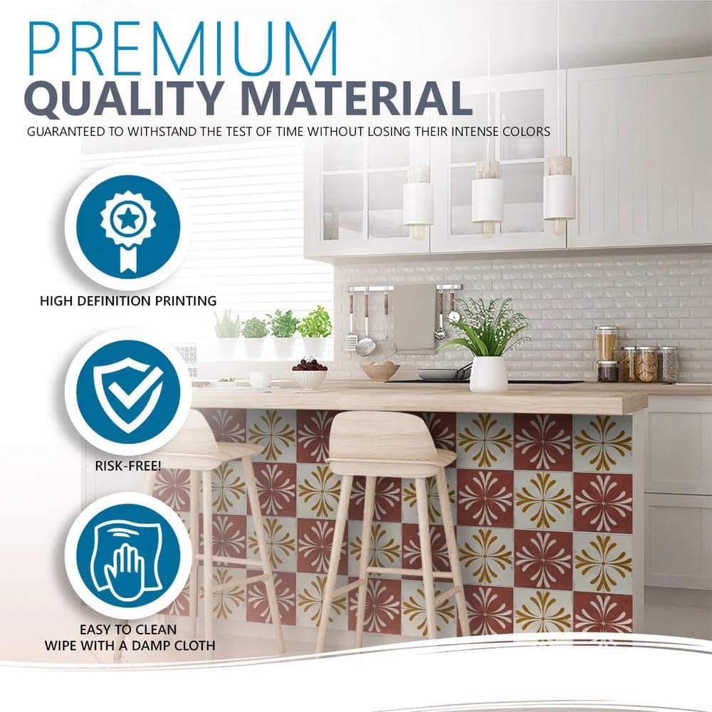 8x8-inch Dark Red and Beige Vinyl Peel and Stick Mosaic Tile Set