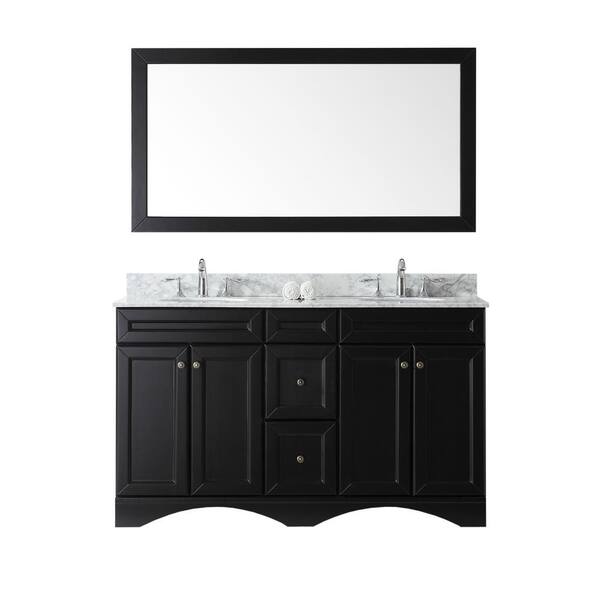 Virtu USA Talisa 60 in. W Bath Vanity in Espresso with Marble Vanity Top in White with Round Basin and Mirror