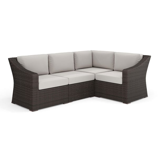 Bedford Brown 4-Piece Rattan Wicker Patio Conversation Sectional Seating Set